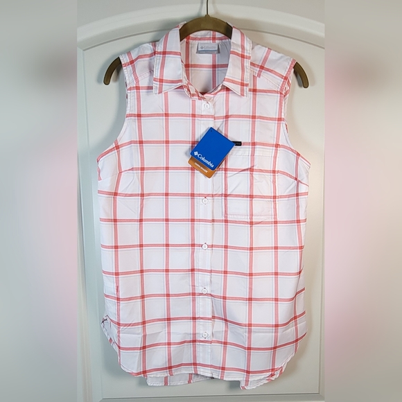 COLUMBIA Anytime Lite Sleeveless Shirt - Pink Windowpane - Size S (NWT) - Picture 6 of 16